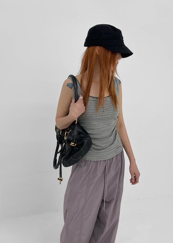 Telton Layered Striped Henley Neck Shirred Sleeveless Top