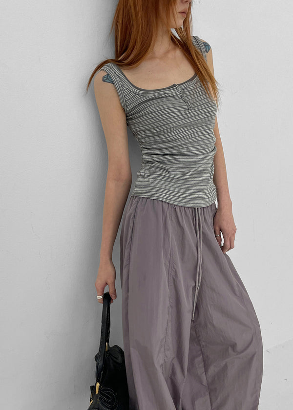 Telton Layered Striped Henley Neck Shirred Sleeveless Top