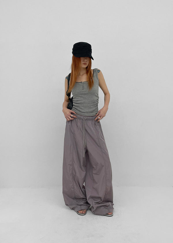 Telton Layered Striped Henley Neck Shirred Sleeveless Top