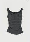 Telton Layered Striped Henley Neck Shirred Sleeveless Top