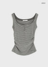 Telton Layered Striped Henley Neck Shirred Sleeveless Top