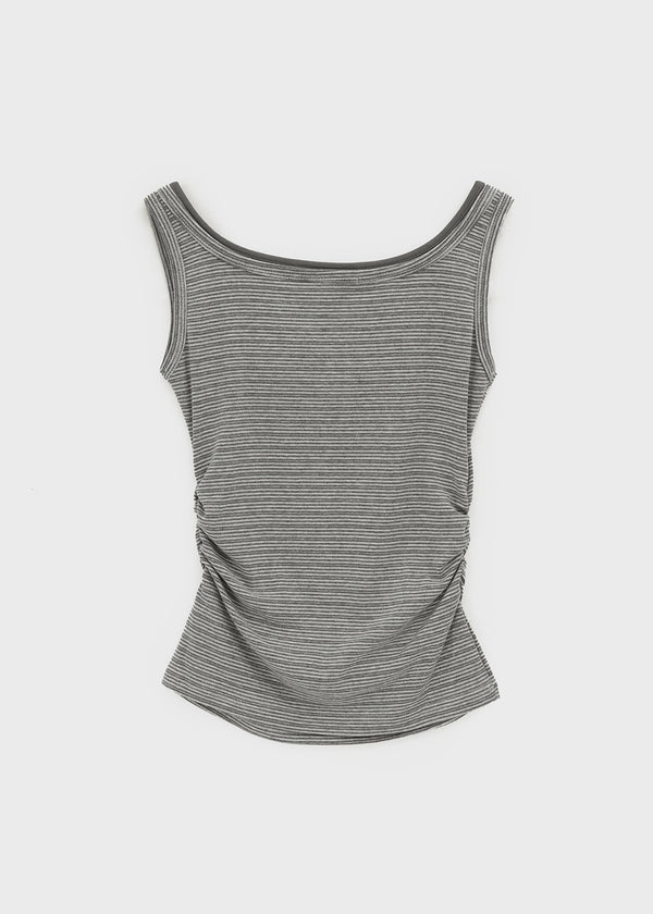 Telton Layered Striped Henley Neck Shirred Sleeveless Top