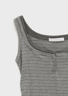 Telton Layered Striped Henley Neck Shirred Sleeveless Top