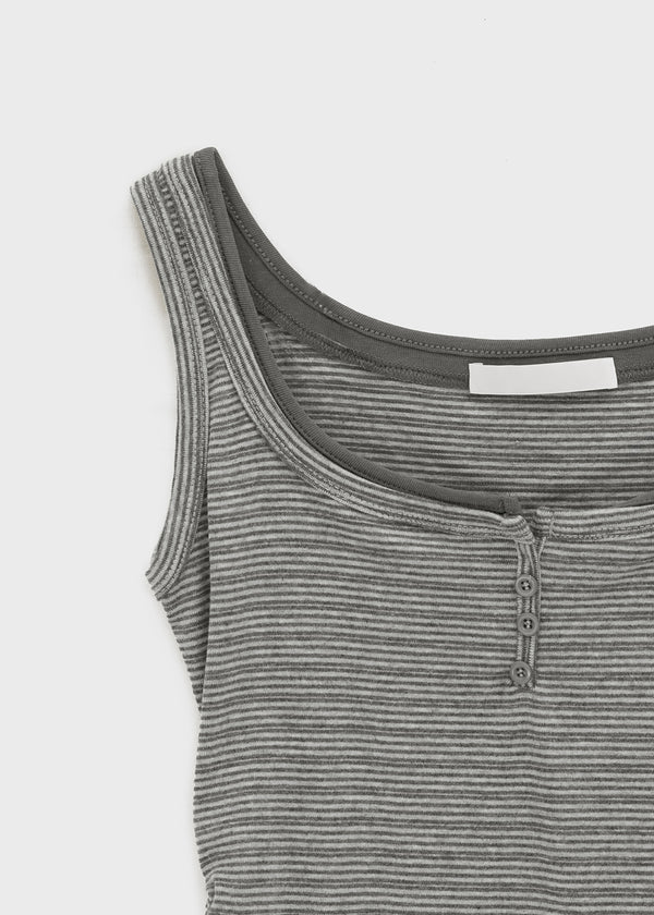 Telton Layered Striped Henley Neck Shirred Sleeveless Top