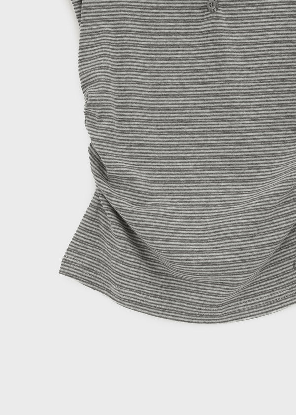 Telton Layered Striped Henley Neck Shirred Sleeveless Top
