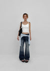 Felser Washed Riveted Low-waist Bootcut Denim Pants