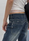 Felser Washed Riveted Low-waist Bootcut Denim Pants
