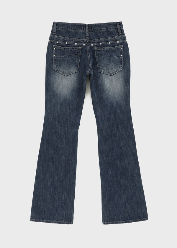 Felser Washed Riveted Low-waist Bootcut Denim Pants