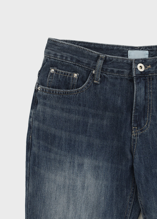 Felser Washed Riveted Low-waist Bootcut Denim Pants