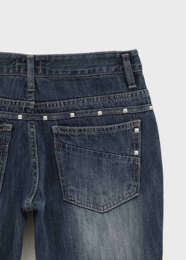 Felser Washed Riveted Low-waist Bootcut Denim Pants