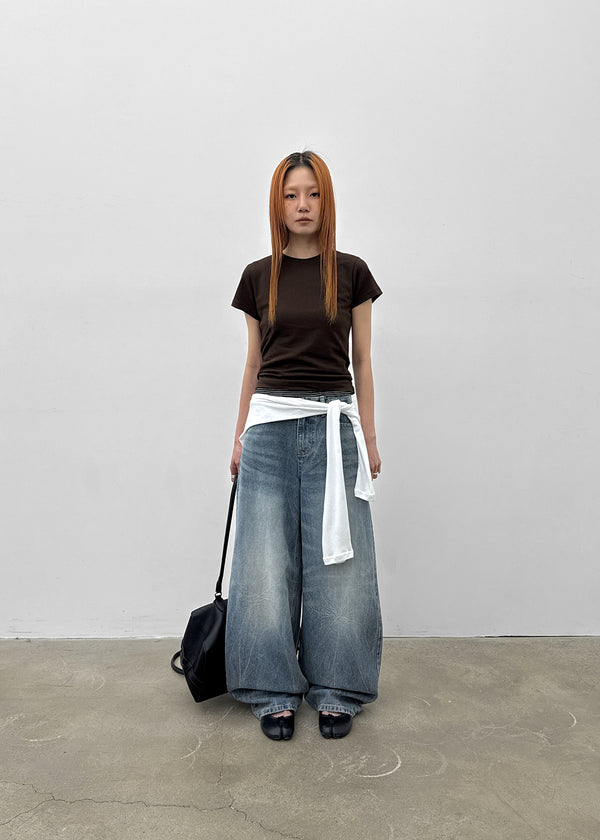 Lacquer Wash Balloon Wide Denim Pants