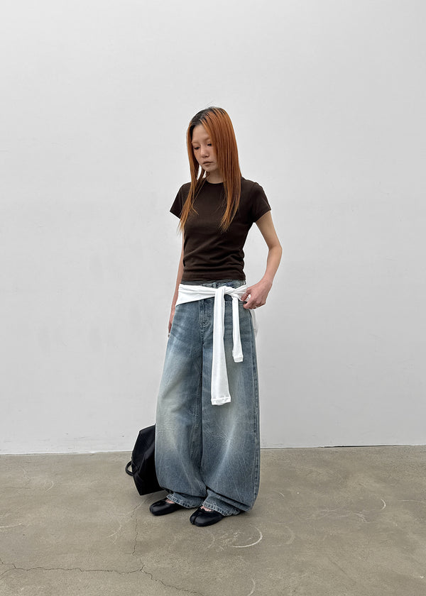 Lacquer Wash Balloon Wide Denim Pants