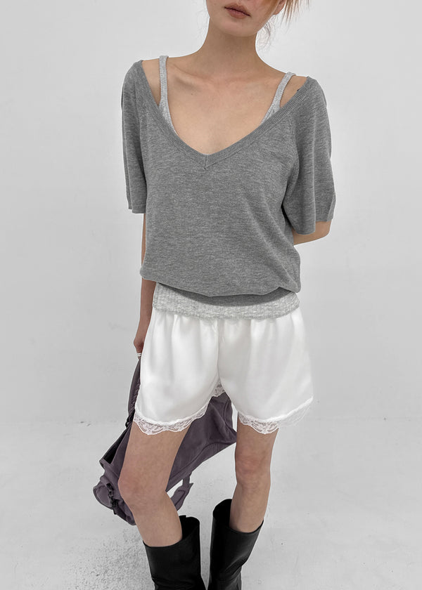 [MADE] Lumico Raglan V-Neck Short-Sleeve Knit
