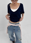 [MADE] Lumico Raglan V-Neck Short-Sleeve Knit