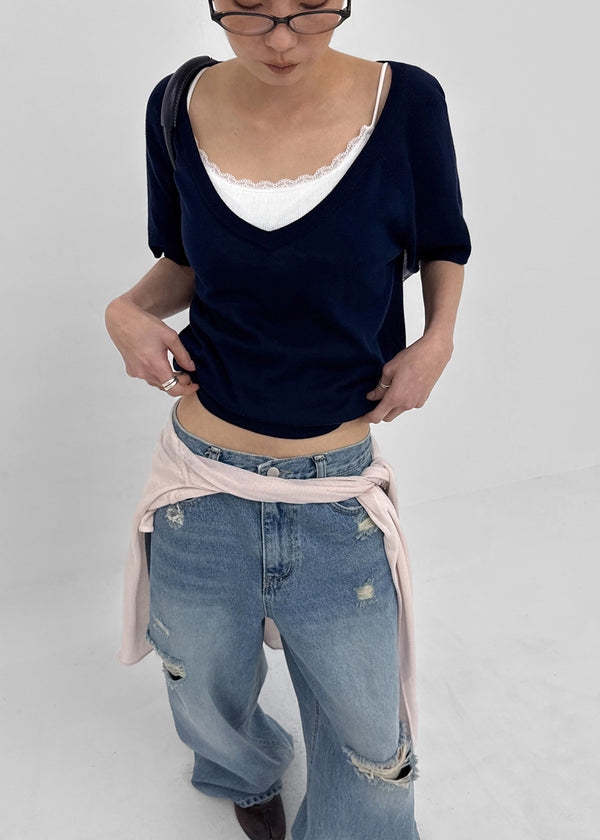 [MADE] Lumico Raglan V-Neck Short-Sleeve Knit