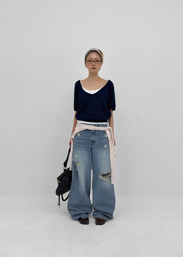 Hupu Damaged Wide Denim Pants
