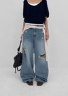 Hupu Damaged Wide Denim Pants