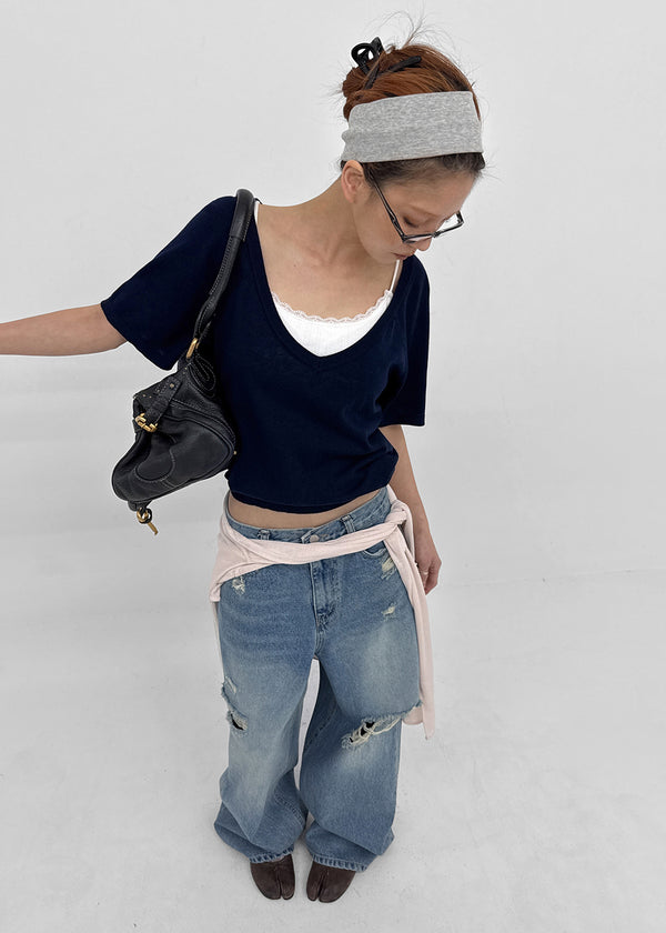 Hupu Damaged Wide Denim Pants