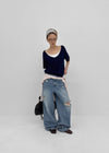 Hupu Damaged Wide Denim Pants