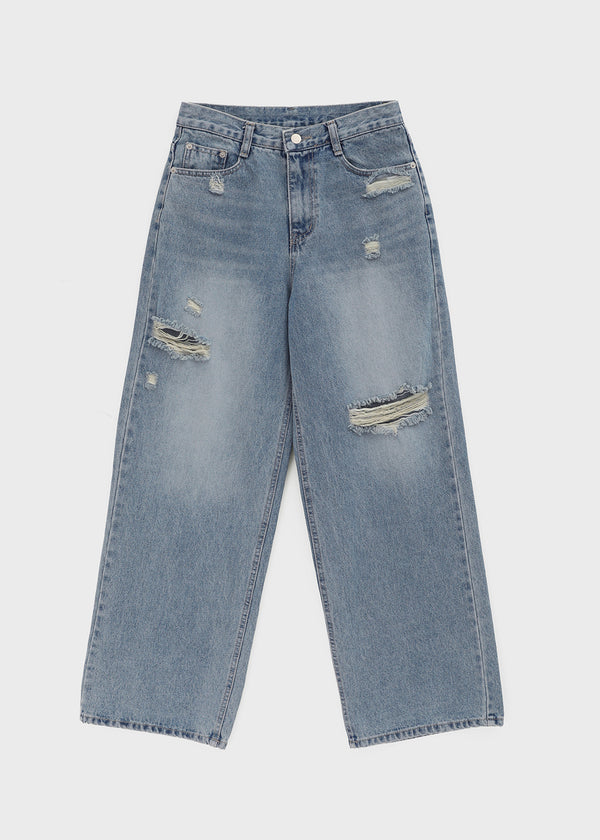Hupu Damaged Wide Denim Pants