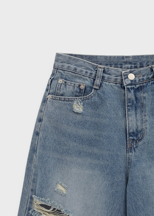 Hupu Damaged Wide Denim Pants