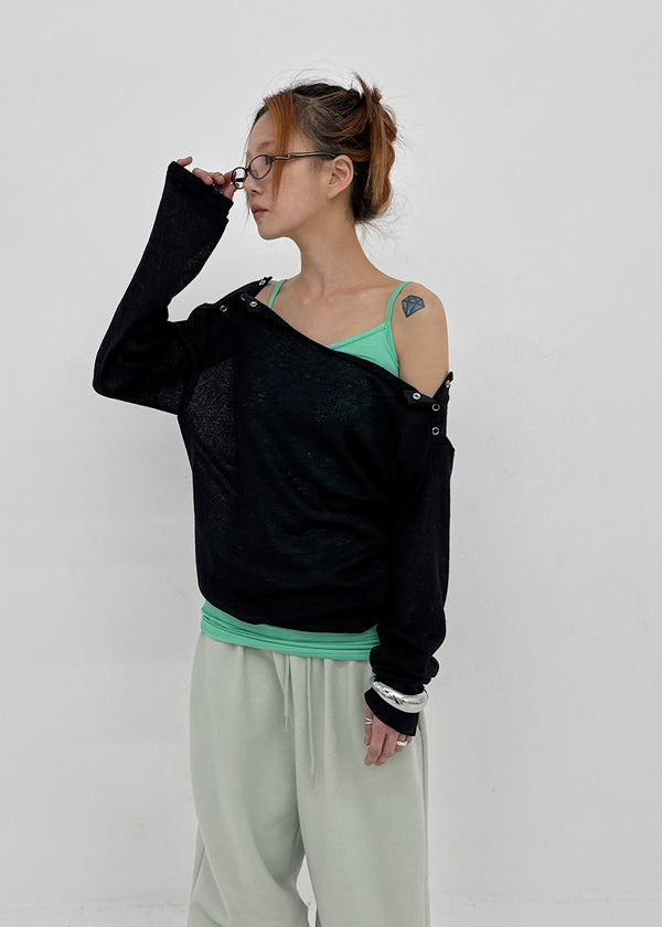 [MADE] Cuchel Summer Knit Button Off-Shoulder Long Sleeve Top
