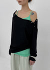 [MADE] Cuchel Summer Knit Button Off-Shoulder Long Sleeve Top