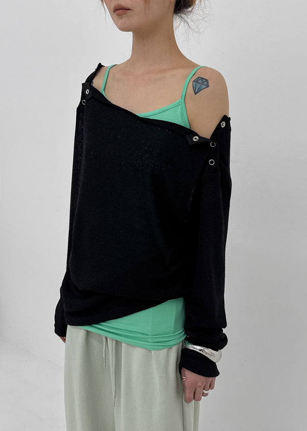 [MADE] Cuchel Summer Knit Button Off-Shoulder Long Sleeve Top