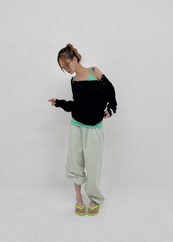 [MADE] Cuchel Summer Knit Button Off-Shoulder Long Sleeve Top