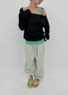 [MADE] Cuchel Summer Knit Button Off-Shoulder Long Sleeve Top