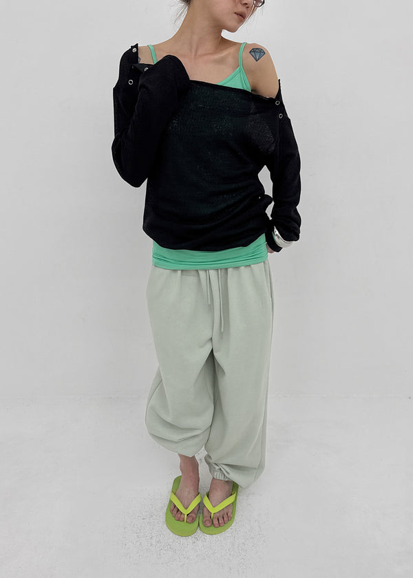 [MADE] Cuchel Summer Knit Button Off-Shoulder Long Sleeve Top