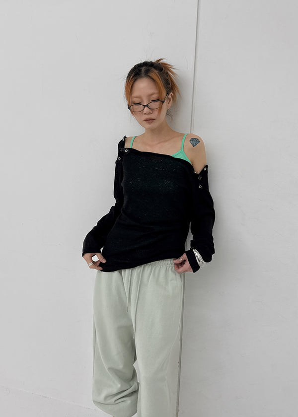 [MADE] Cuchel Summer Knit Button Off-Shoulder Long Sleeve Top