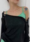 [MADE] Cuchel Summer Knit Button Off-Shoulder Long Sleeve Top
