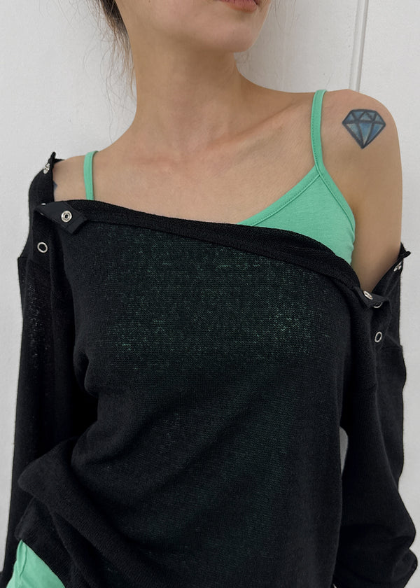 [MADE] Cuchel Summer Knit Button Off-Shoulder Long Sleeve Top