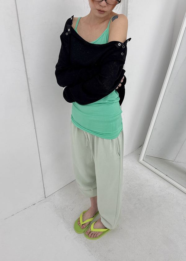 [MADE] Cuchel Summer Knit Button Off-Shoulder Long Sleeve Top