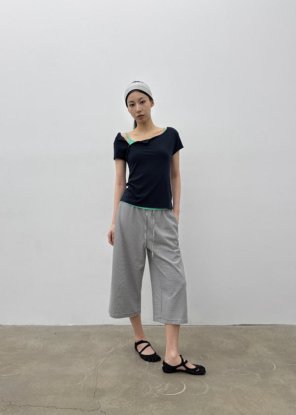[MADE] Pixiv Summer Stripe Bermuda Banded Pants