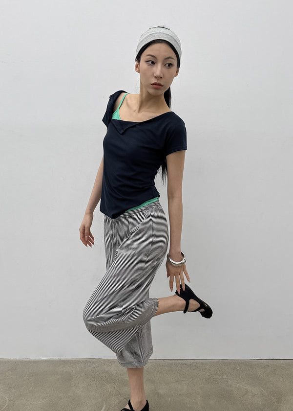 [MADE] Pixiv Summer Stripe Bermuda Banded Pants