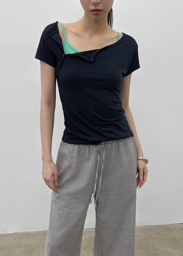 Lulual Side Henley Neck Short Sleeve Tee