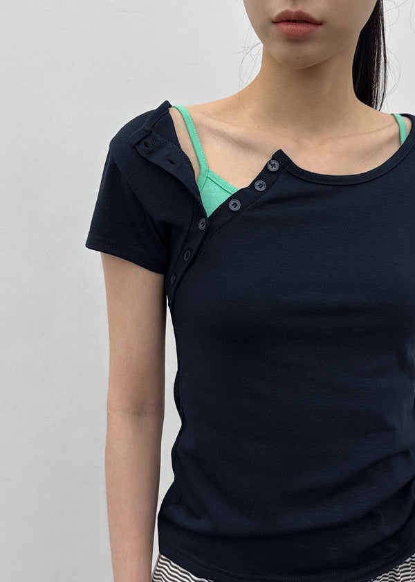 Lulual Side Henley Neck Short Sleeve Tee