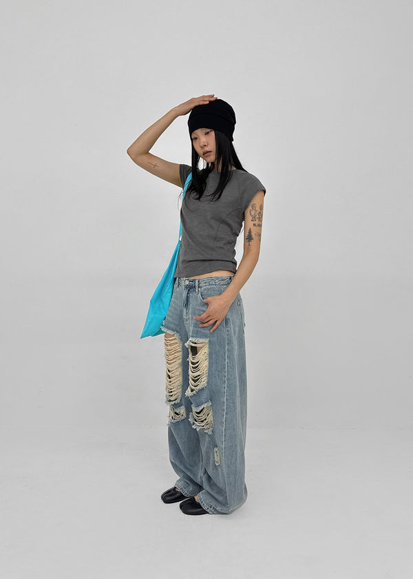 [MADE] Lily Damaged Barrel Denim Pants