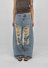 [MADE] Lily Damaged Barrel Denim Pants