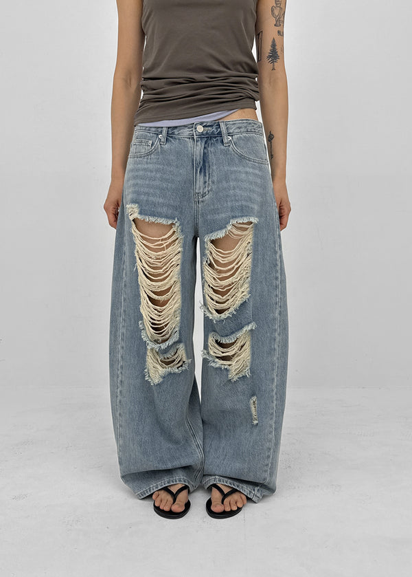 [MADE] Lily Damaged Barrel Denim Pants