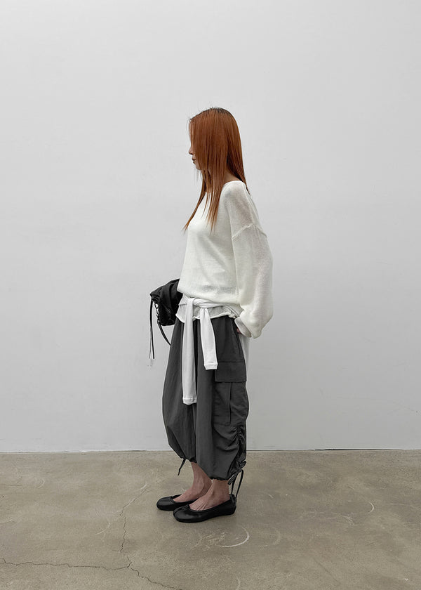 (UNISEX) Kanchok Shirred Cargo Nylon Bermuda Shorts