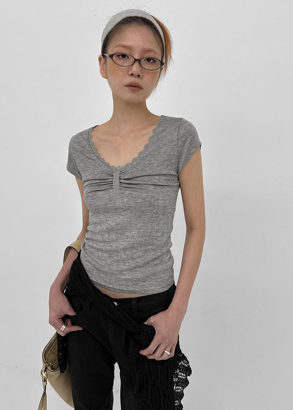 Ramun Summer Tencel Shirred Lace Short Sleeve Tee