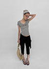 Ramun Summer Tencel Shirred Lace Short Sleeve Tee