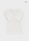 Ramun Summer Tencel Shirred Lace Short Sleeve Tee
