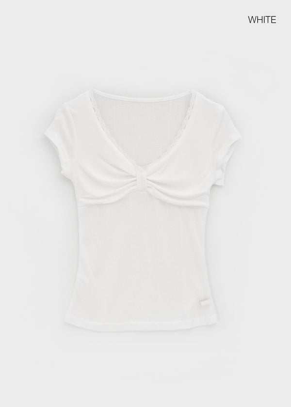Ramun Summer Tencel Shirred Lace Short Sleeve Tee