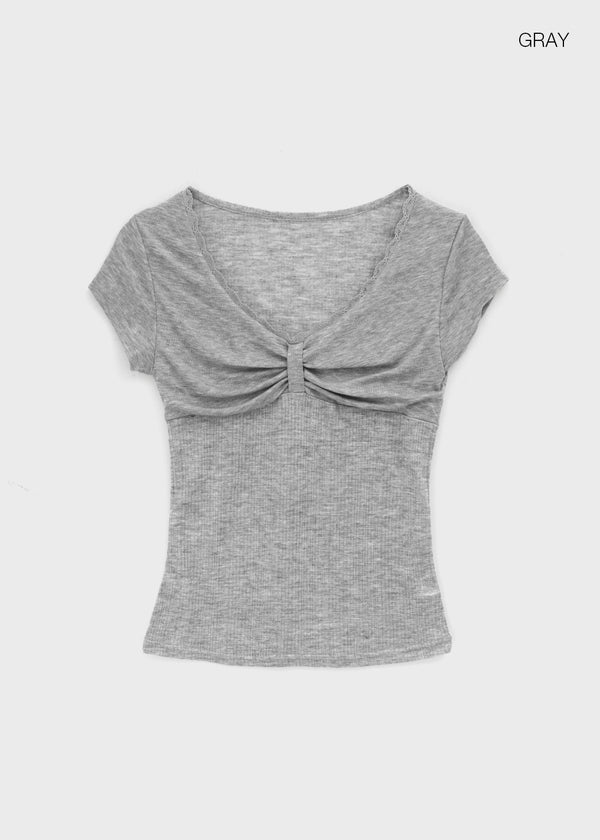 Ramun Summer Tencel Shirred Lace Short Sleeve Tee