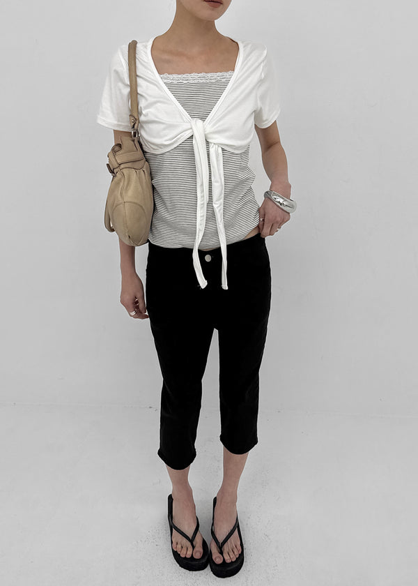 Kare Layered Cardigan Sleeveless Lace Short-sleeve Tee