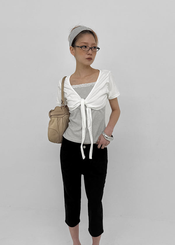 Kare Layered Cardigan Sleeveless Lace Short-sleeve Tee
